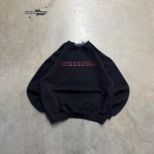 Wisconsin Badgers Spell Out Crewneck Men's XL Black Pullover Sweatshirt